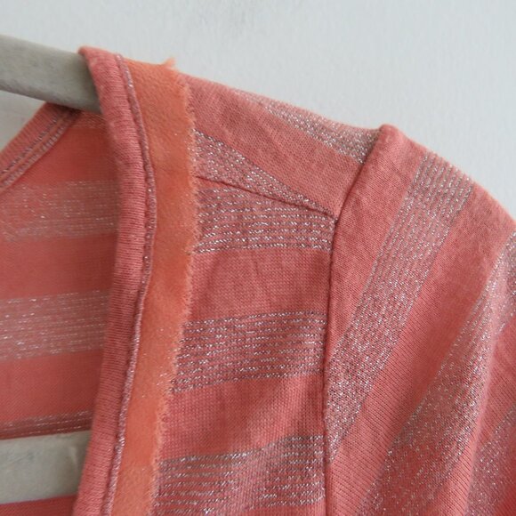FREE PEOPLE Peach Metallic Striped V-Neck Henley Top - Size S - Picture 6 of 16